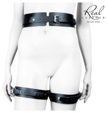 Черный кожаный пояс с гартерами - S-M