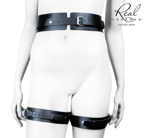 Черный кожаный пояс с гартерами - S-M