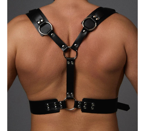 Черная кожаная мужская портупея с регулируемыми ремешками