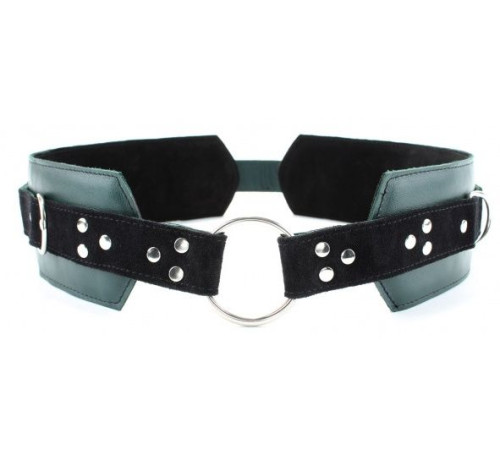 Изумрудный пояс с колечками для крепления наручников Emerald Leather Belt