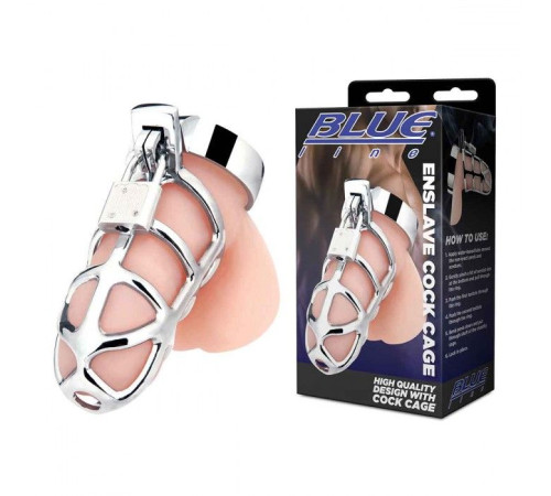 Серебристая металлическая клетка для члена с замком Enslave Cock Cage