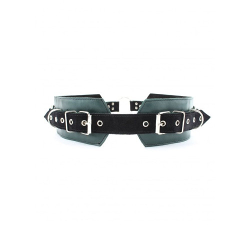 Изумрудный пояс с колечками для крепления наручников Emerald Leather Belt