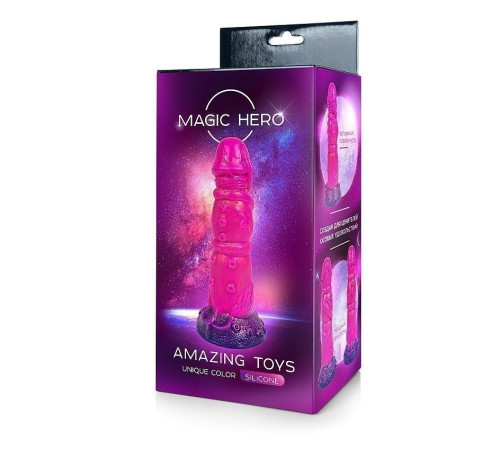 Розовый рельефный фантазийный фаллоимитатор - 20 см.