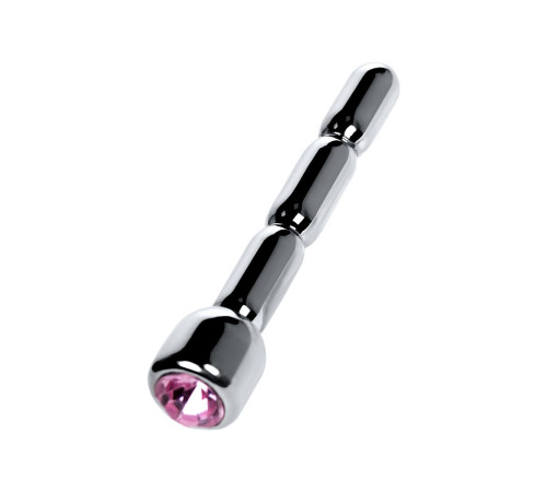Серебристый уретральный плаг со стразом - 7 см.