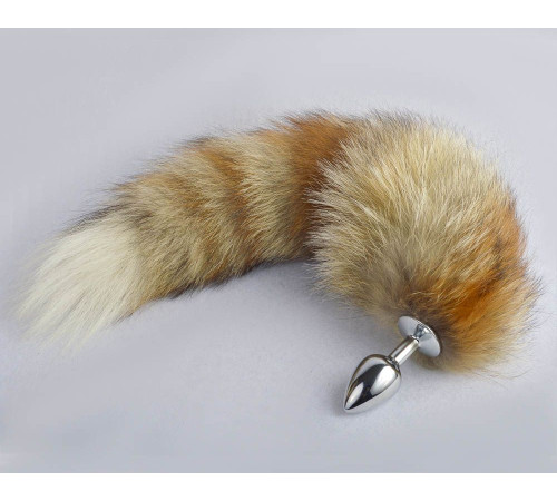 Серебристая анальная пробка с натуральным лисьим хвостом