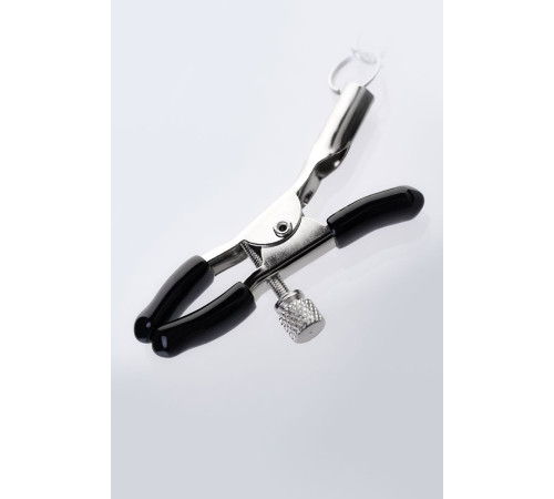 Серебристо-чёрные зажимы для сосков с кольцом для пениса TOYFA Metal