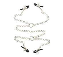 Серебристые зажимы для сосков и половых губ на тонкой цепочке