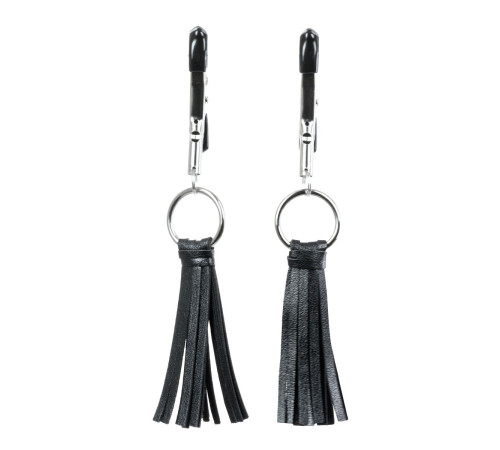 Черно-серебристые зажимы для сосков Theatre с кисточками