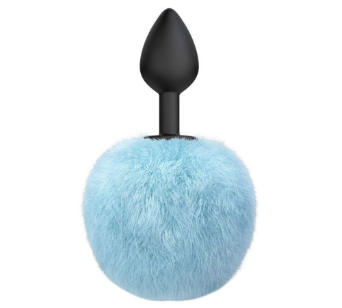 Черная анальная пробка с голубым пушистым хвостиком Fluffy