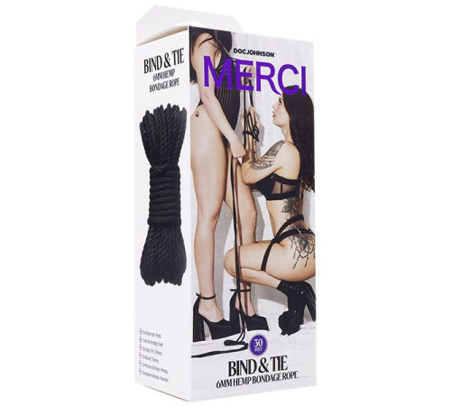 Черная верёвка для связывания и фиксации Bind Tie - 9,14 м.