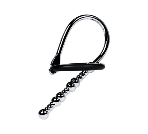 Серебристый уретральный плаг-бусины TOYFA Metal с мягким фиксириющим кольцом