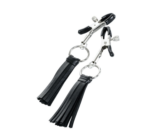 Черно-серебристые зажимы для сосков Theatre с кисточками