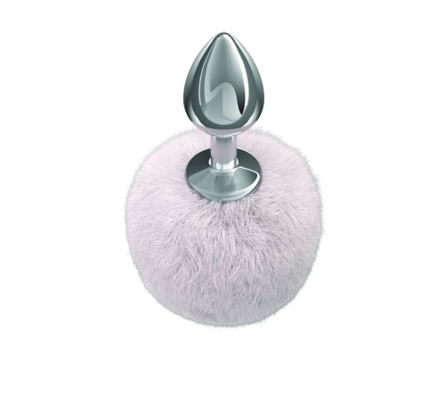 Серебристая анальная пробка с белым пушистым хвостиком Twinkle