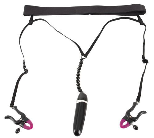 Женские вибростринги с зажимами для половых губ Spreader String with Vibrator Женские вибростринги с зажимами для половых губ Spreader String with Vibrator