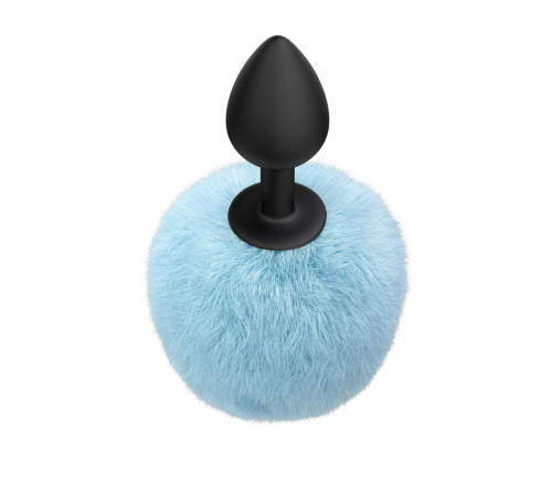 Черная анальная пробка с голубым пушистым хвостиком Fluffy