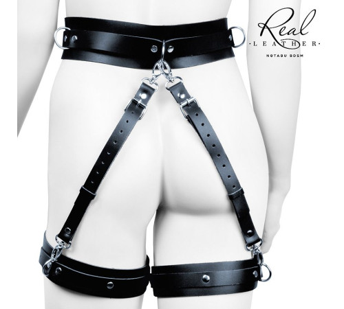 Черный кожаный пояс с гартерами - S-M
