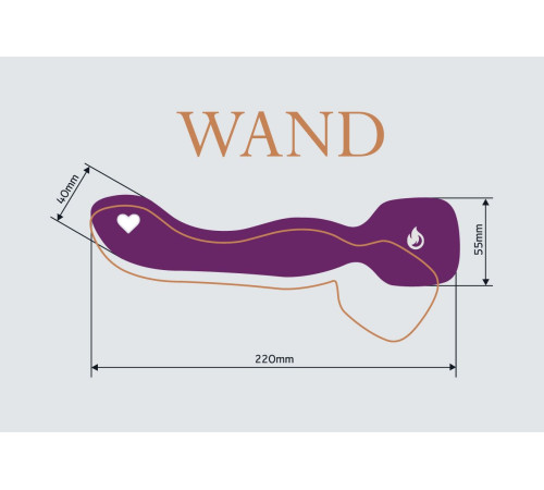 Фиолетовый двусторонний вибромассажер Heating Wand с нагревом - 22 см.