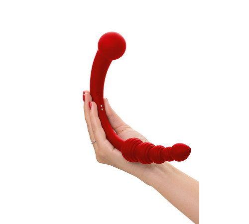 Красный двусторонний вибратор - 35 см.