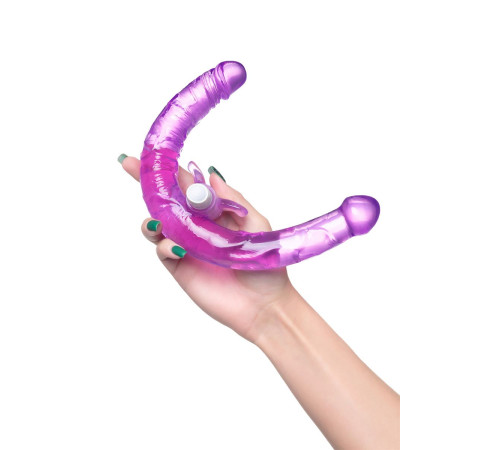 Фиолетовый двухсторонний фаллоимитатор с вибропулей - 35 см.