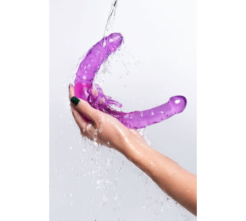 Фиолетовый двухсторонний фаллоимитатор с вибропулей - 35 см.