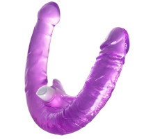 Фиолетовый двухсторонний фаллоимитатор с вибропулей - 35 см.