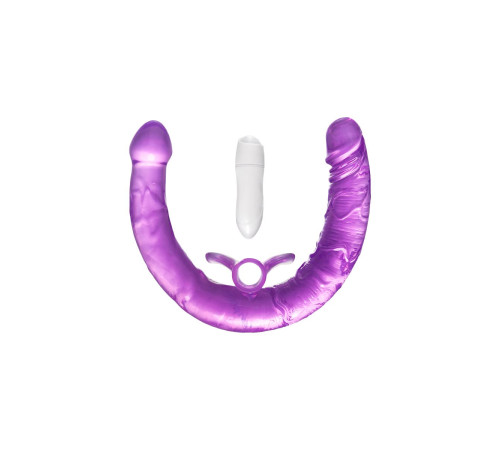 Фиолетовый двухсторонний фаллоимитатор с вибропулей - 35 см.