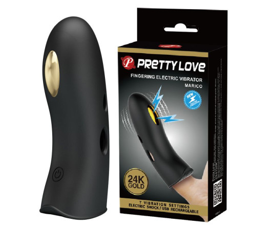 Черная вибронасадка на палец с электростимуляцией Marico