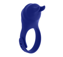 Синее эрекционное виброкольцо с клиторальной подушечкой и пультом ДУ Adjustable Fun Ring