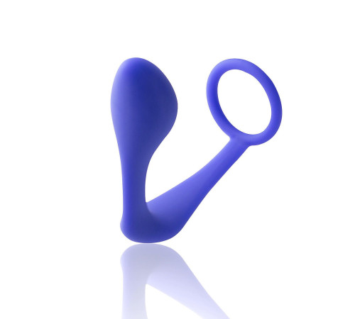 Синее эрекционное кольцо c анальным стимулятором Satyr