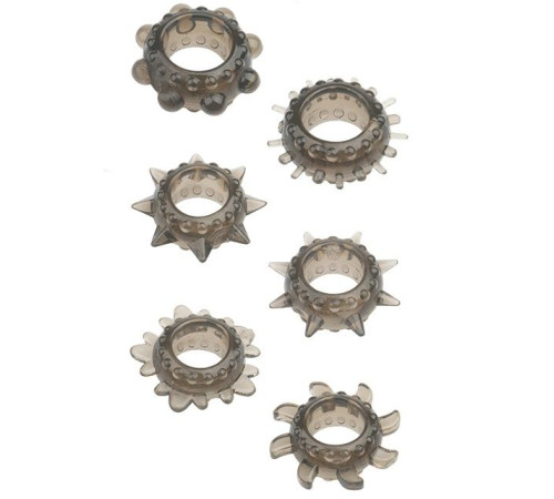 Набор из 6 дымчатых эрекционных колец MENZSTUFF 6PC STRECHEABLE RING SET