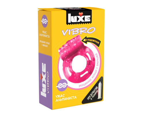 Розовое эрекционное виброкольцо Luxe VIBRO Ужас Альпиниста + презерватив Розовое эрекционное виброкольцо Luxe VIBRO Ужас Альпиниста + презерватив