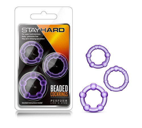 Набор из 3 фиолетовых эрекционных колец Stay Hard Beaded Cockrings