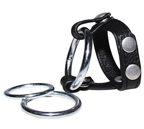 Подхват для мошонки с 3 съемными эрекционными кольцами Leder-Riemen