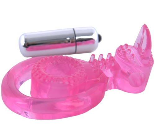 Розовая вибронасадка со стимулятором клитора  Язычок