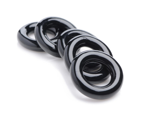 Заказать Комплект из 5 черных эрекционных колец для мошонки Ring Master Custom Ball Stretcher Kit