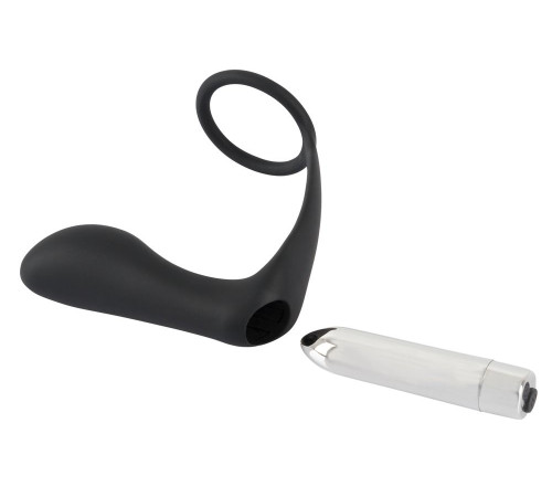 Черное эрекционное кольцо с анальной вибропробкой Vibrating Ring   Plug