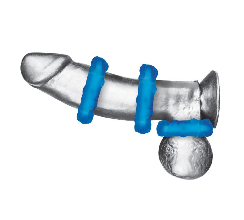Комплект из трех голубых эрекционных колец 3-Pack Ribbed Rider Cock Ring Set