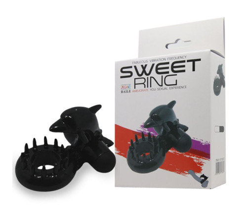 Чёрное эрекционное виброкольцо Sweet Ring с дельфинчиком