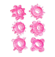 Набор из 6 розовых эрекционных колец с различным рельефом