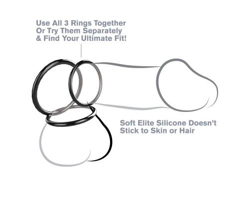 Заказать Набор из трех черных эрекционных колец Silicone 3-Ring Stamina Set