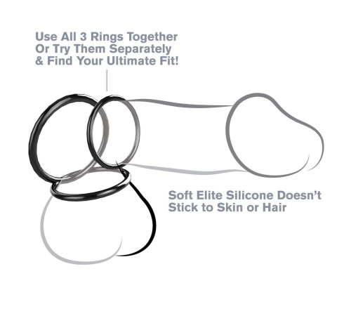 Набор из трех черных эрекционных колец Silicone 3-Ring Stamina Set