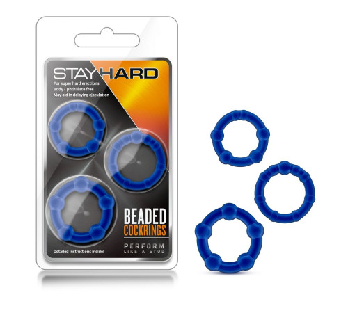 Набор из 3 синих эрекционных колец Stay Hard Beaded Cockrings