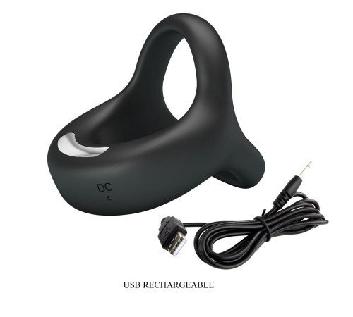 Черное виброкольцо на пенис и мошонку Elliott