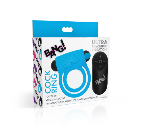 Голубое эрекционное виброкольцо 28X Remote Control Vibrating Cock Ring   Bullet