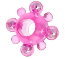 Розовое эрекционное кольцо c бусинками