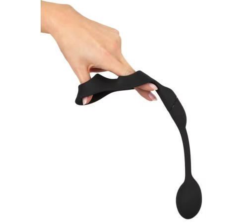 Черное виброкольцо с анальной пробкой Cock Ring with RC Butt Plug