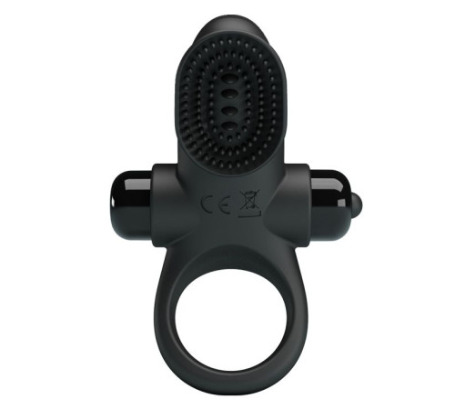 Черное эрекционное виброкольцо в клиторальной щеточкой Vibrant Penis Ring II