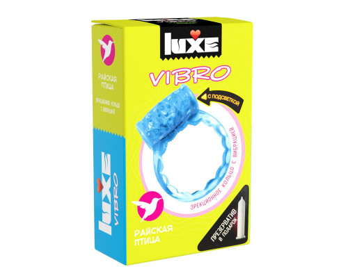 Голубое эрекционное виброкольцо Luxe VIBRO Райская птица + презерватив Голубое эрекционное виброкольцо Luxe VIBRO Райская птица + презерватив