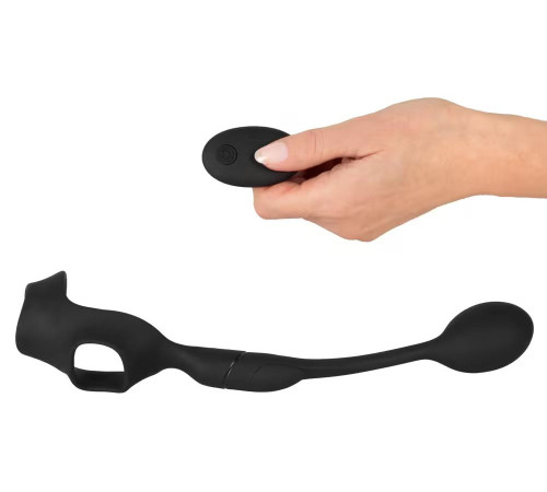 Черное виброкольцо с анальной пробкой Cock Ring with RC Butt Plug
