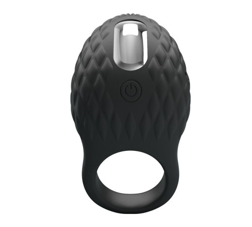 Черное эрекционное виброкольцо с рельефным дизайном Heloise